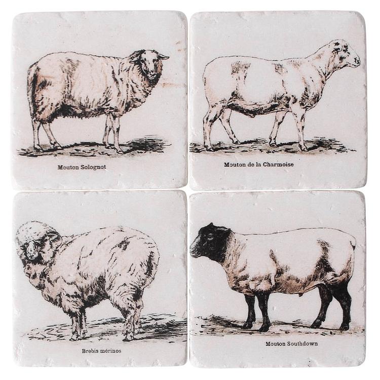 Набор из четырёх подставок под стаканы Овцы Set Of 4 Stone Coasters Sheep