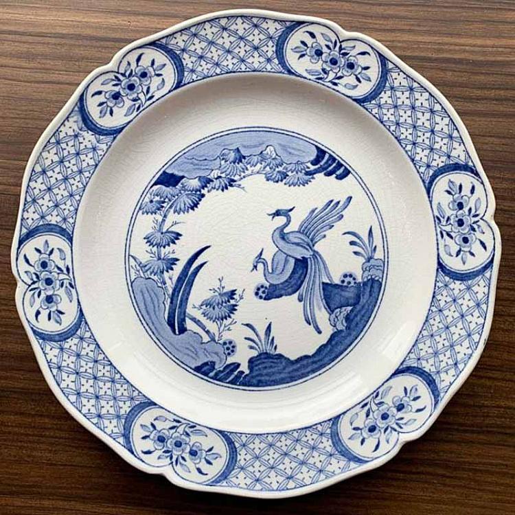 Винтажная тарелка белая с голубым мотивом 17, L Vintage Plate Blue White Large 17