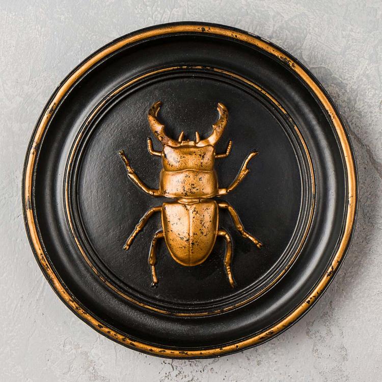 Настенное украшение Жук-олень золотой на чёрном Beetle In Frame Black And Gold