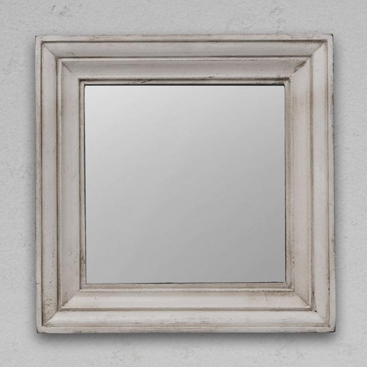 White Patina Wooden Square Mirror Frame