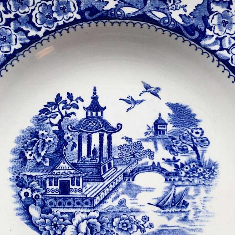 Винтажная тарелка белая с голубым мотивом 6, M Vintage Plate Blue White Medium 6