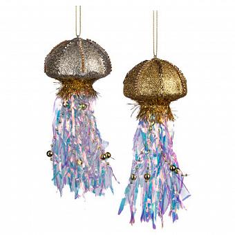 Набор из 2-х ёлочных игрушек Set Of 2 Tinsel Iron Jellyfish Gold Champagne 19 cm