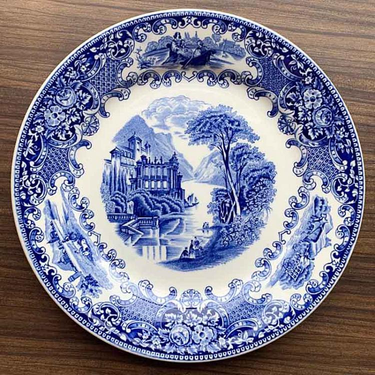 Винтажная тарелка белая с голубым мотивом 10, L Vintage Plate Blue White Large 10