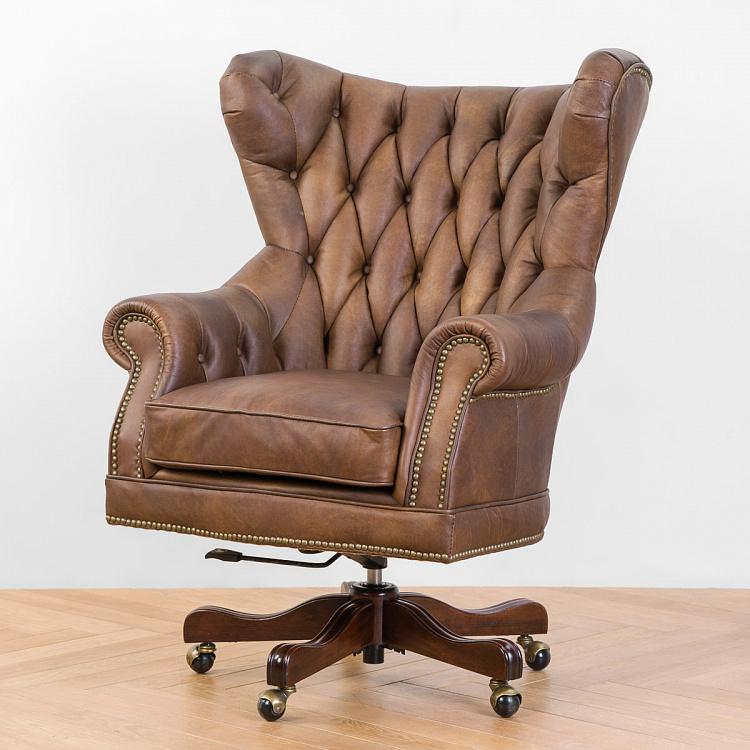 Рабочее кресло Канцлер, красно-коричневое дерево Chancellor Armchair, Red Brown Wood D