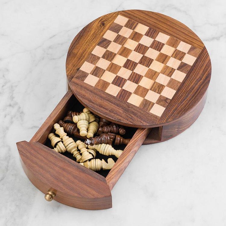 Настольная игра Шахматы в деревянном ящике Chess Game In Round Wooden Box