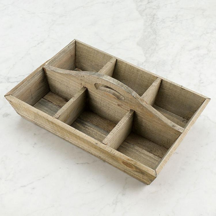 Деревянный поднос на шесть секций с ручкой Wooden Tray 6 Lockers