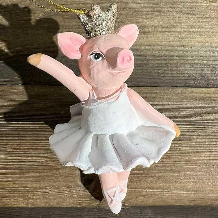 Ёлочная игрушка Танцующая свинка в короне дисконт Hanger Dancing Pig With Crown 10 cm discount