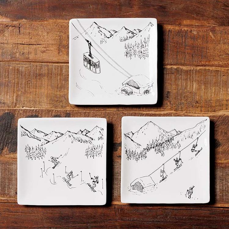 Набор из трёх тарелок Горнолыжное путешествие Set Of 3 Ski Trip Square Plates