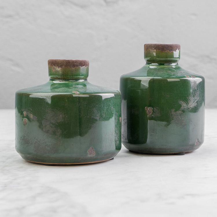 Низкая оливковая керамическая ваза Бутыль Bottle Vase Olive Green Low