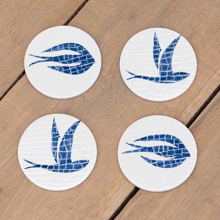 Набор из четырёх подставок под стаканы Синие ласточки Set Of 4 Mosaic Bird Coasters