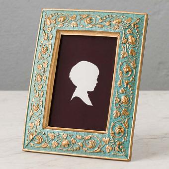 Photo Frame Blue With Gold Flowers