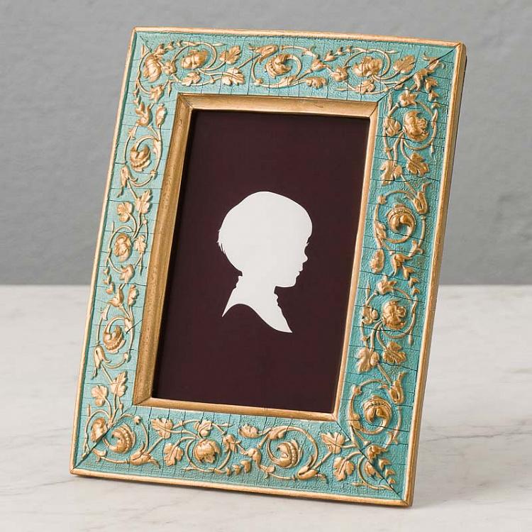 Голубая фоторамка с золотыми цветами Photo Frame Blue With Gold Flowers