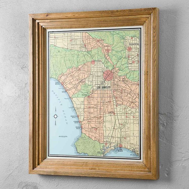 Картина-принт Карта Лос-Анджелеса, рама из высветленного дуба Classic Map Los Angeles, Weathered Oak
