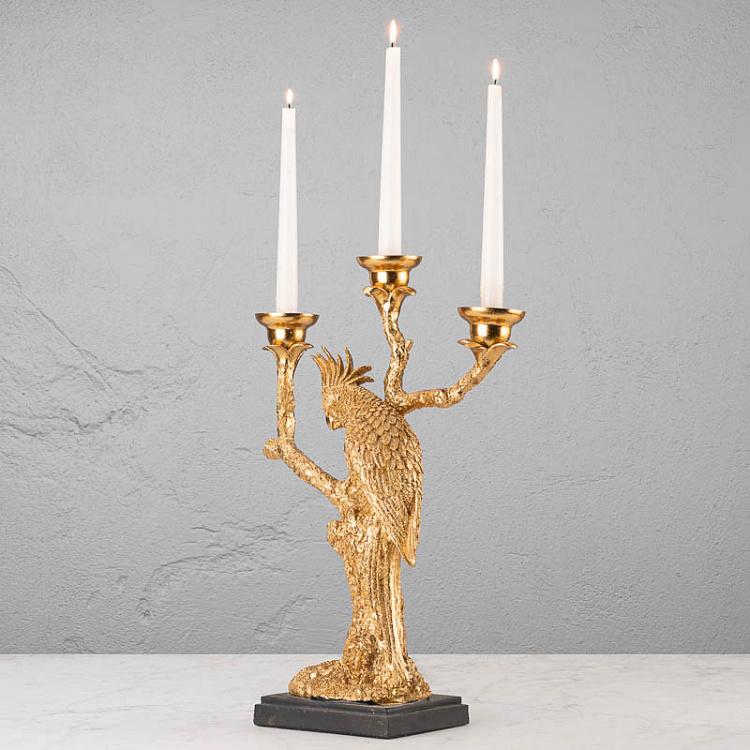 Золотой подсвечник Попугай на ветке Golden Candle Holder Parrot On Branch