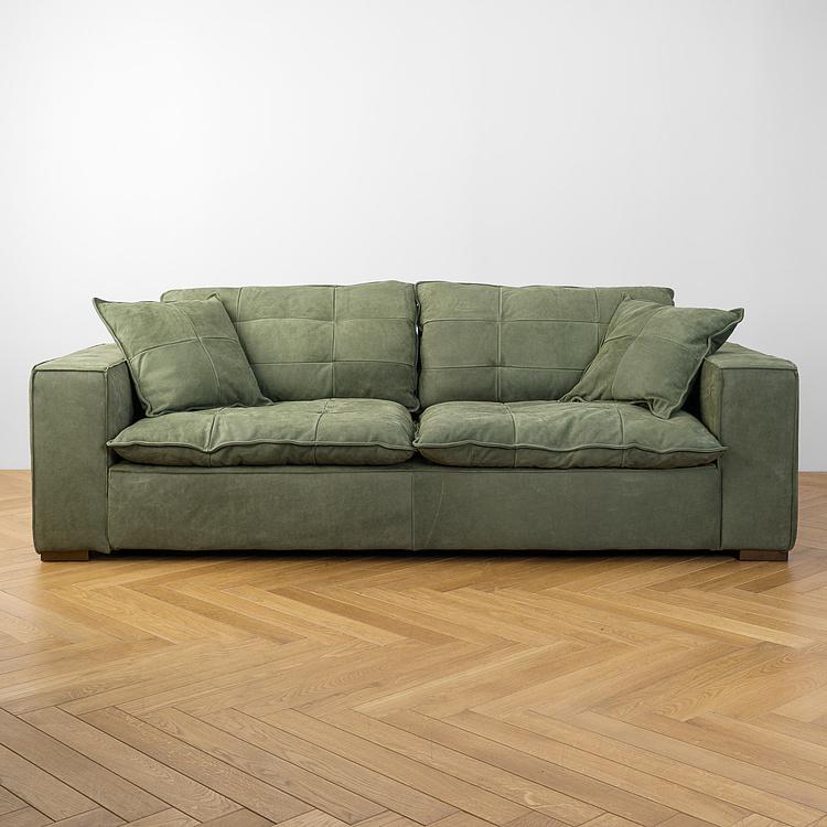 Трёхместный кожаный диван Сити, ножки цвета латуни City 3 Seater, Brass Metal Leather RM