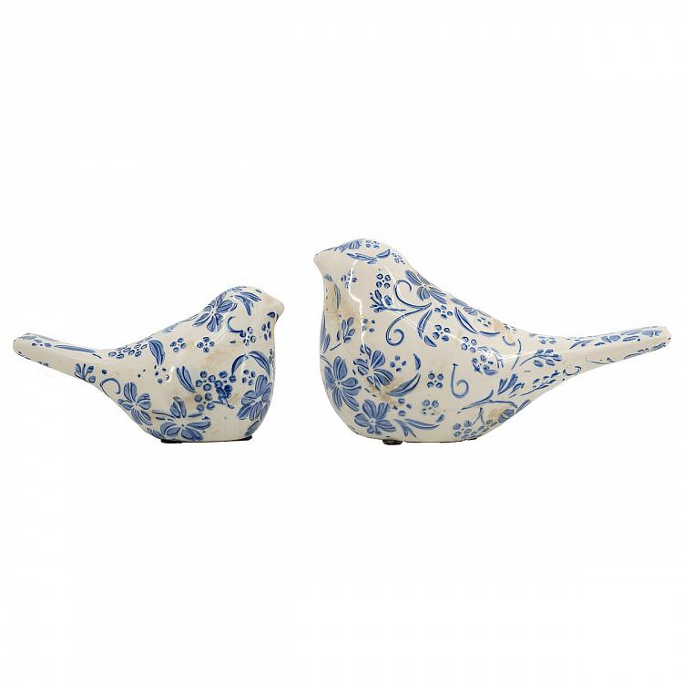 Набор из двух статуэток Птицы с синей росписью Set Of 2 Birds Blue Painted