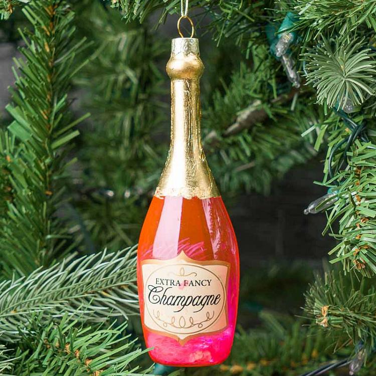 Ёлочная игрушка Розовое шампанское Glass Hanger Champagne Pink 14 cm