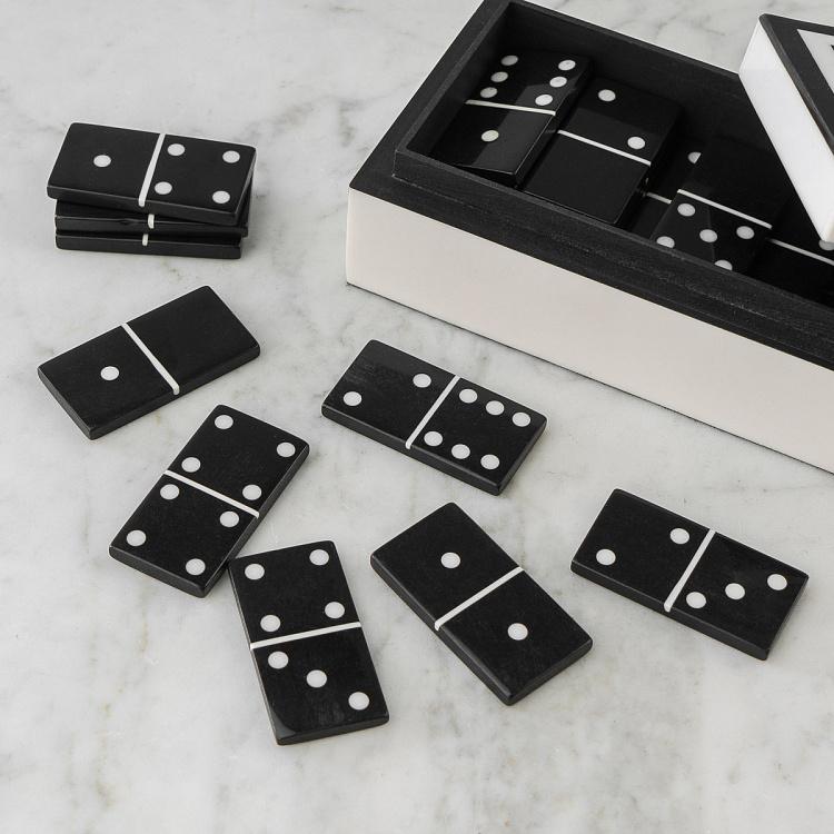 Шкатулка с набором домино, чёрно-белая White Box With Black Domino