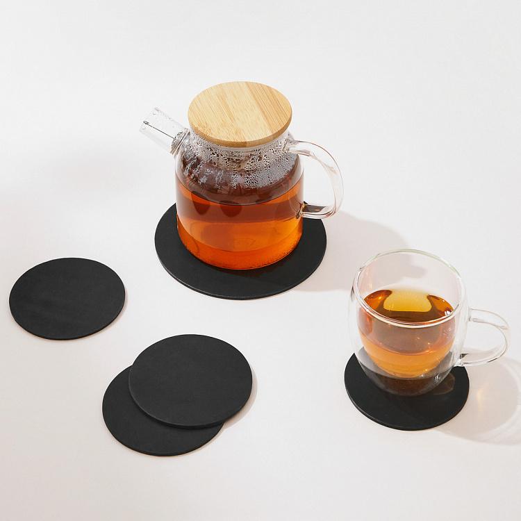 Набор из пяти круглых подставок под стаканы и чайник Нуар Set Of 5 Round Coasters Noire