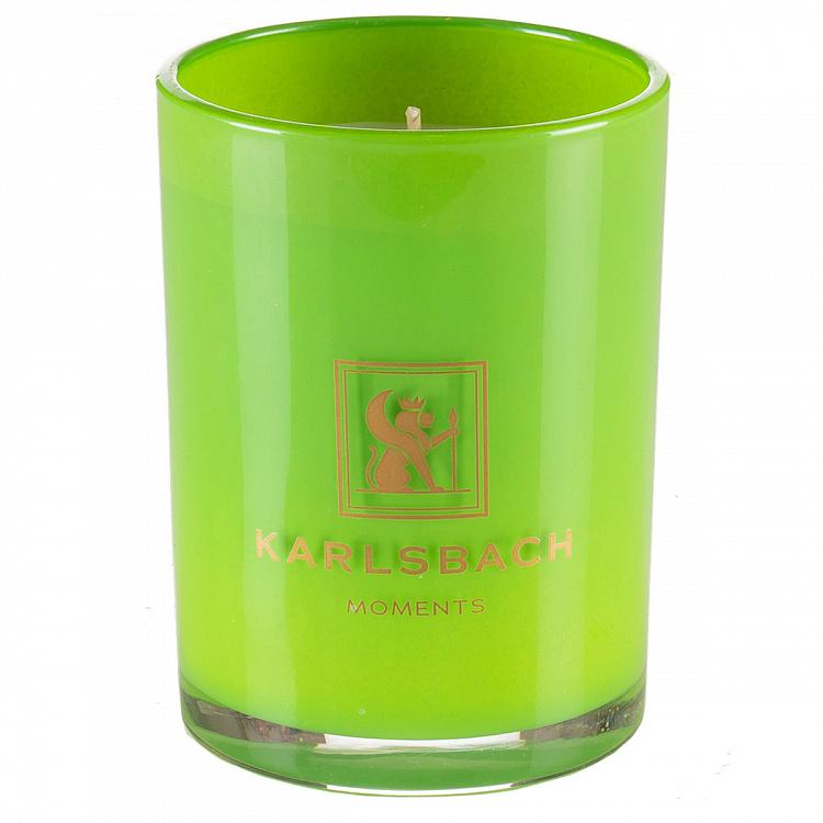 Aroma Candle In Light Green Glass With Gold Lid Rose