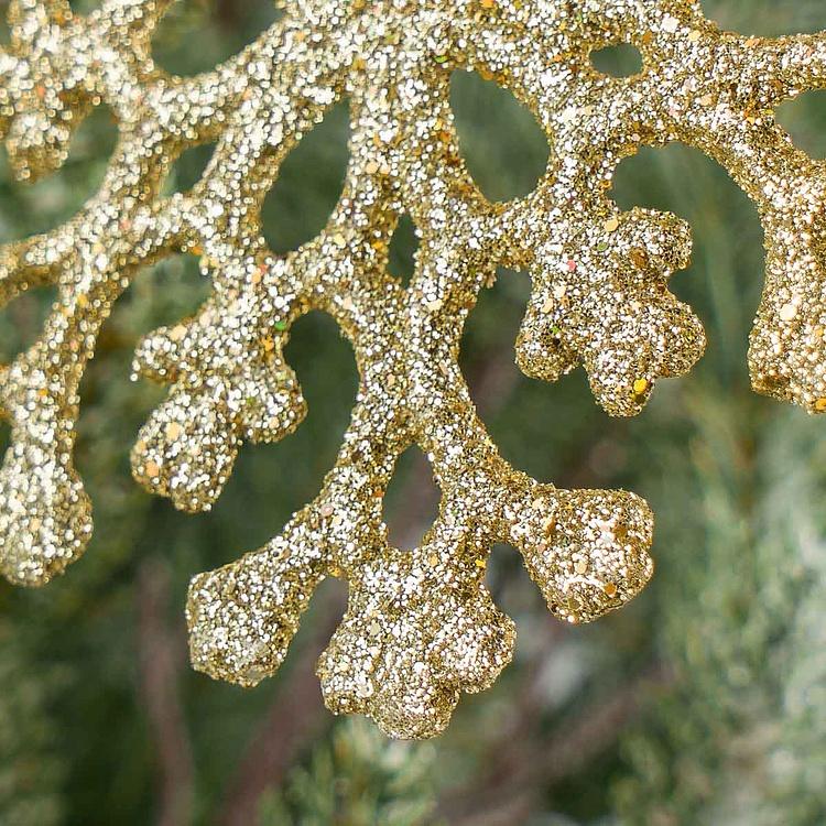 Ёлочная игрушка Золотая снежинка с блёстками Glitter Flat Snowflake Gold 12,5 cm