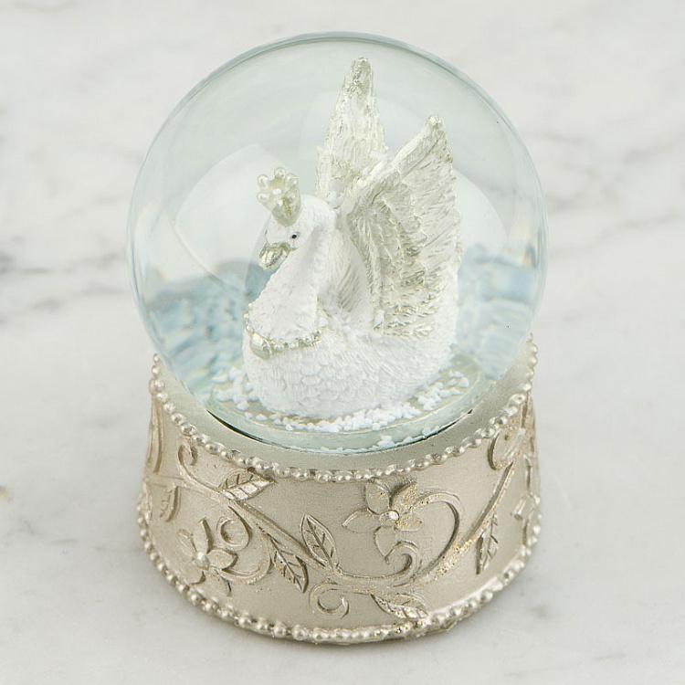 Новогодняя фигурка Снежный шар с лебедем Glass Royal Swan Snow Globe Champagne 6,5 cm