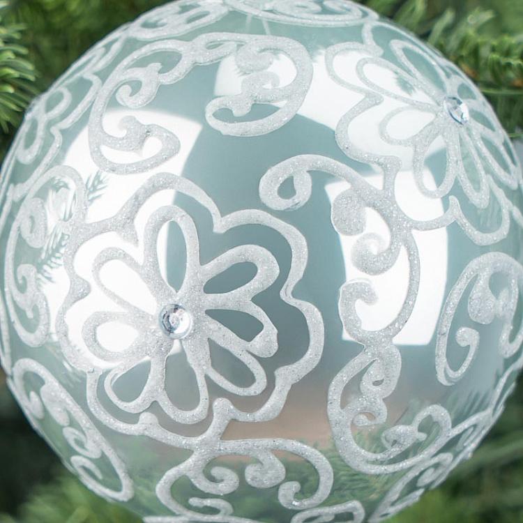 Ёлочная игрушка Серый шар с цветочным узором Floral Pattern Ball Grey 8 cm