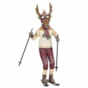 Новогодняя фигурка Skiing Deer Cream Burgundy 28,5 cm