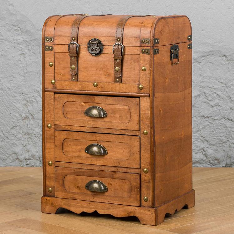 Деревянный комод-сундук с тремя ящиками Wood Chest Cabinet With Drawers Brown