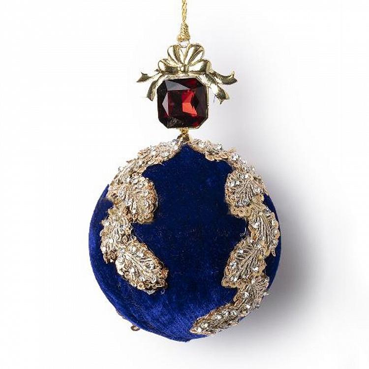 Gold Applique And Bead Velvet Ball Blue 15 cm