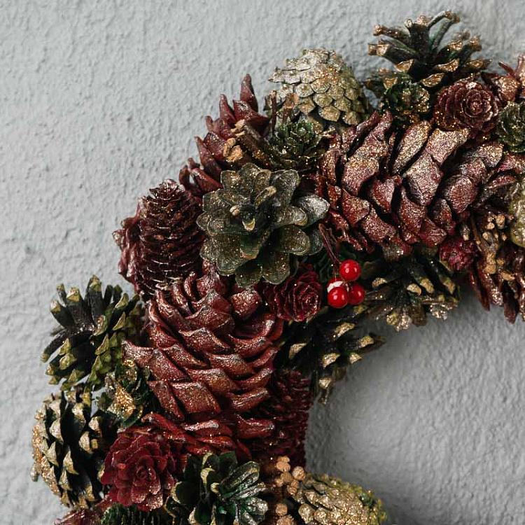 Позолоченный венок с сосновыми шишками Gilt Berry Pinecone Wreath Green Brown 34 cm