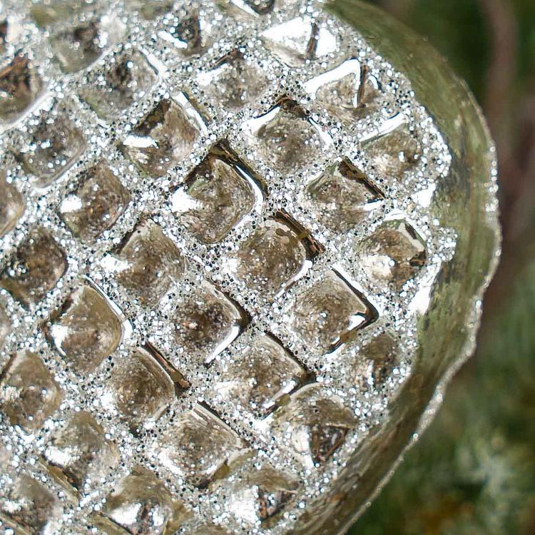 Ёлочная игрушка Серебристое рельефное сердце Relief Heart Shaped Ball Silver 9 cm