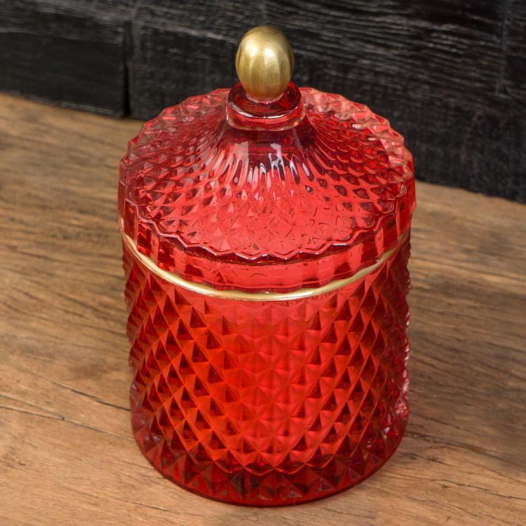 Арома-свеча в красном фасетном стакане Фиолетоволистная роза, L Aroma Candle In Red Faceted Glass Berry Rose Large