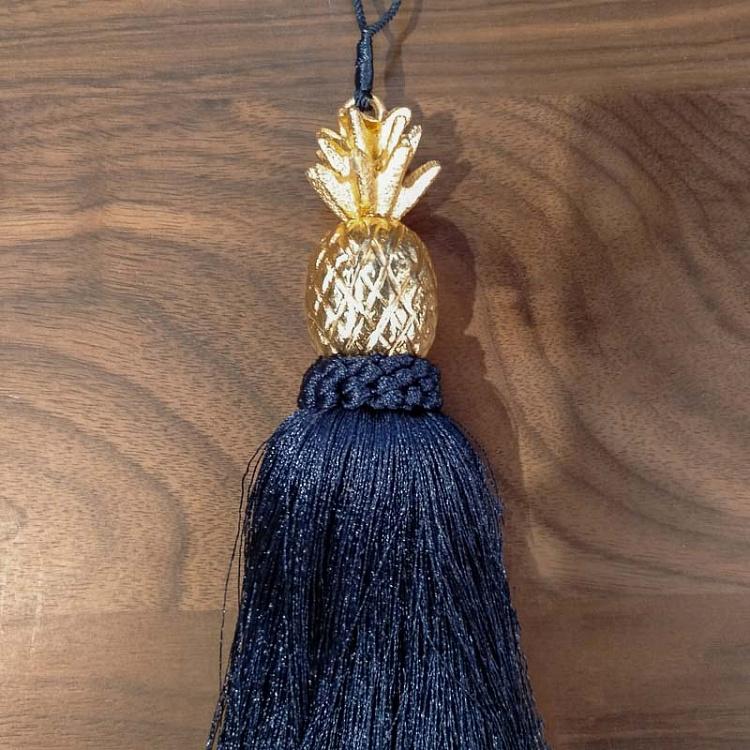 Новогодняя подвеска Тёмно-синяя плетёная кисточка с ананасом Pendant Pineapple Dark Blue 18 cm