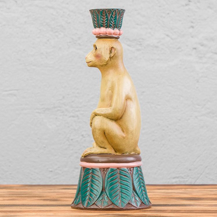 Подсвечник бежево-розово-зелёный Обезьяна Monkey Candle Holder Brown-Green-Pink