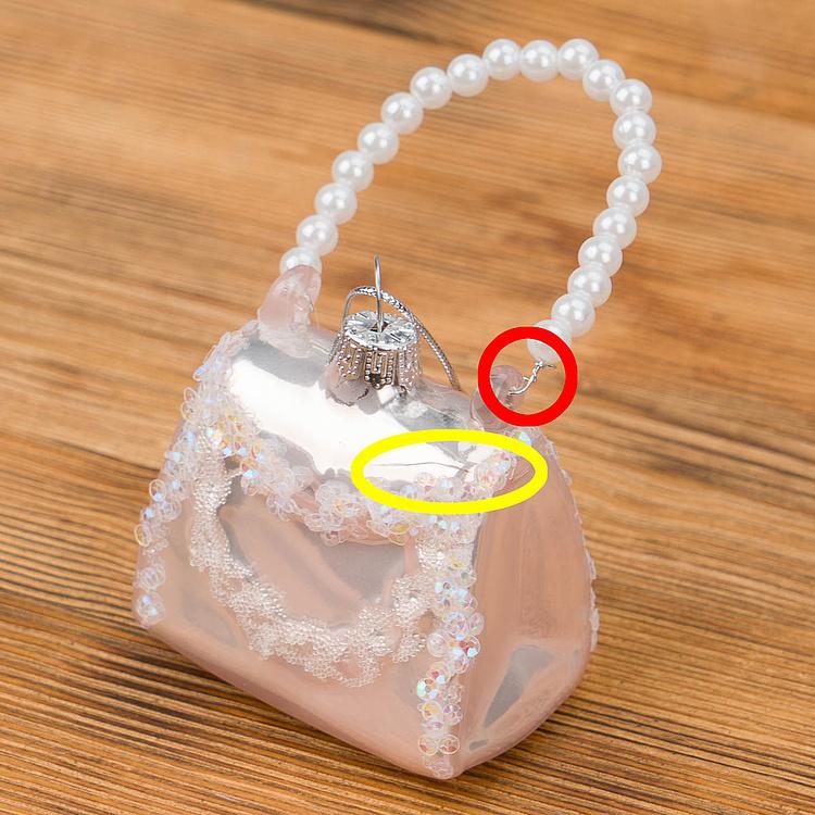 Ёлочная игрушка Glass Hanger Purse White With Beads 7 cm discount - ракурс 2