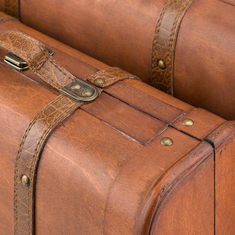 Набор из двух декоративных чемоданов из экокожи Set Of 2 Wood Suitcase Boxes Brown