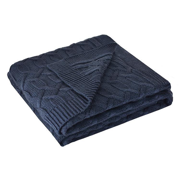 Тёмно-синий шерстяной плед Вермонт в вязаном тубусе, 130x180 см Vermont Plaid Dark Blue 130x180 cm