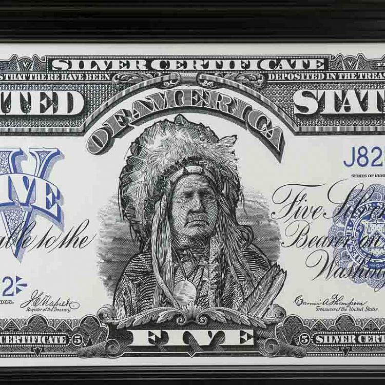 Картина-принт Серебряный сертификат Вождь Silver Certificate Chief Art