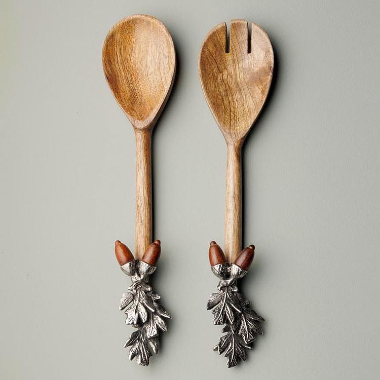 Набор из двух салатных ложек Дубовые веточки Set Of 2 Salad Servers Holly