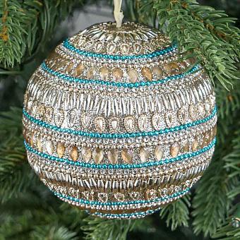 Beads Ornament Ball Gold Blue 9 cm