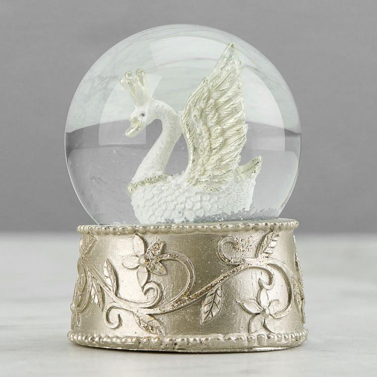 Новогодняя фигурка Снежный шар с лебедем Glass Royal Swan Snow Globe Champagne 6,5 cm