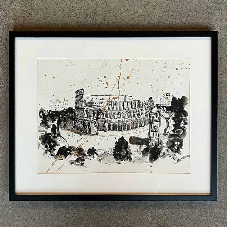 Colosseo Drawing With Gold