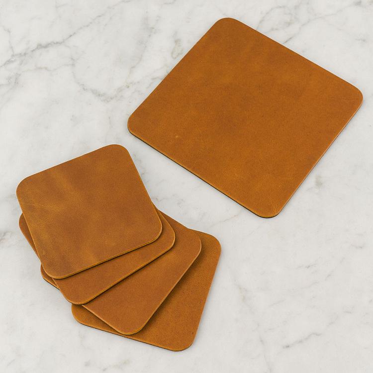 Набор из пяти квадратных подставок под стаканы и чайник Карамель Set Of 5 Square Coasters Caramel