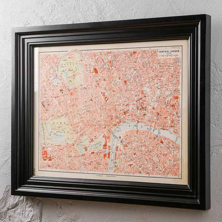 Картина-принт Карта Лондона, чёрная рама Classic Map London, Black Wood