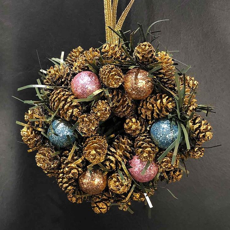 Новогодний венок с шишками и перламутровыми шарами 7, XS Wreath Bagel 7 Extra Small