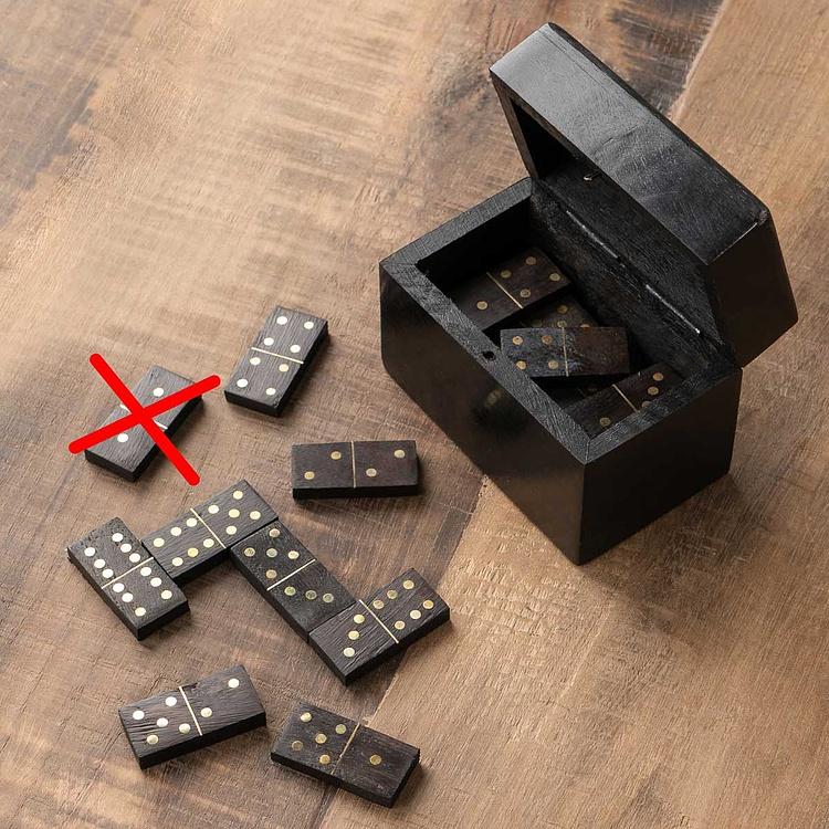 Шкатулка с набором домино, латунные вставки дисконт Black Wooden Domino Box Brass Details discount