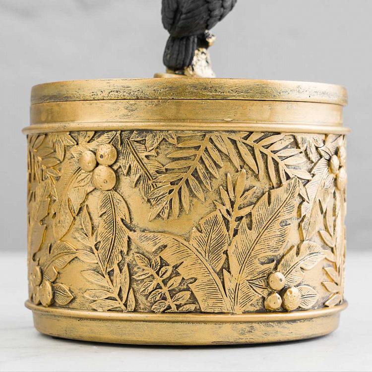 Шкатулка золотистая с туканом на крышке Golden Box With Toucan Lid