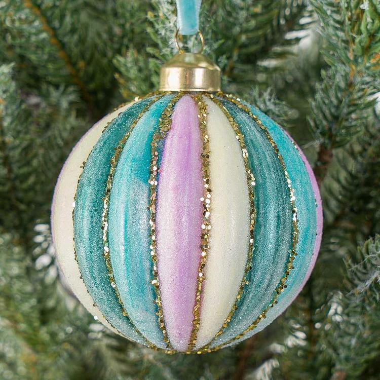 Velvet Striped Ball Pink Turquoise 8 cm