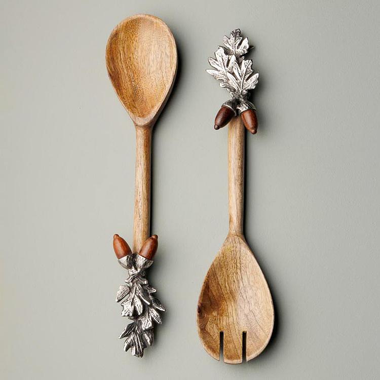 Набор из двух салатных ложек Дубовые веточки Set Of 2 Salad Servers Holly